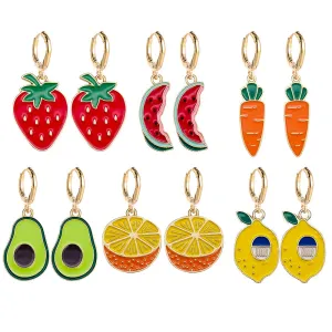 Wholesale Fruit Earrings Lemon Avocado Strawberry Oil Drop Earrings