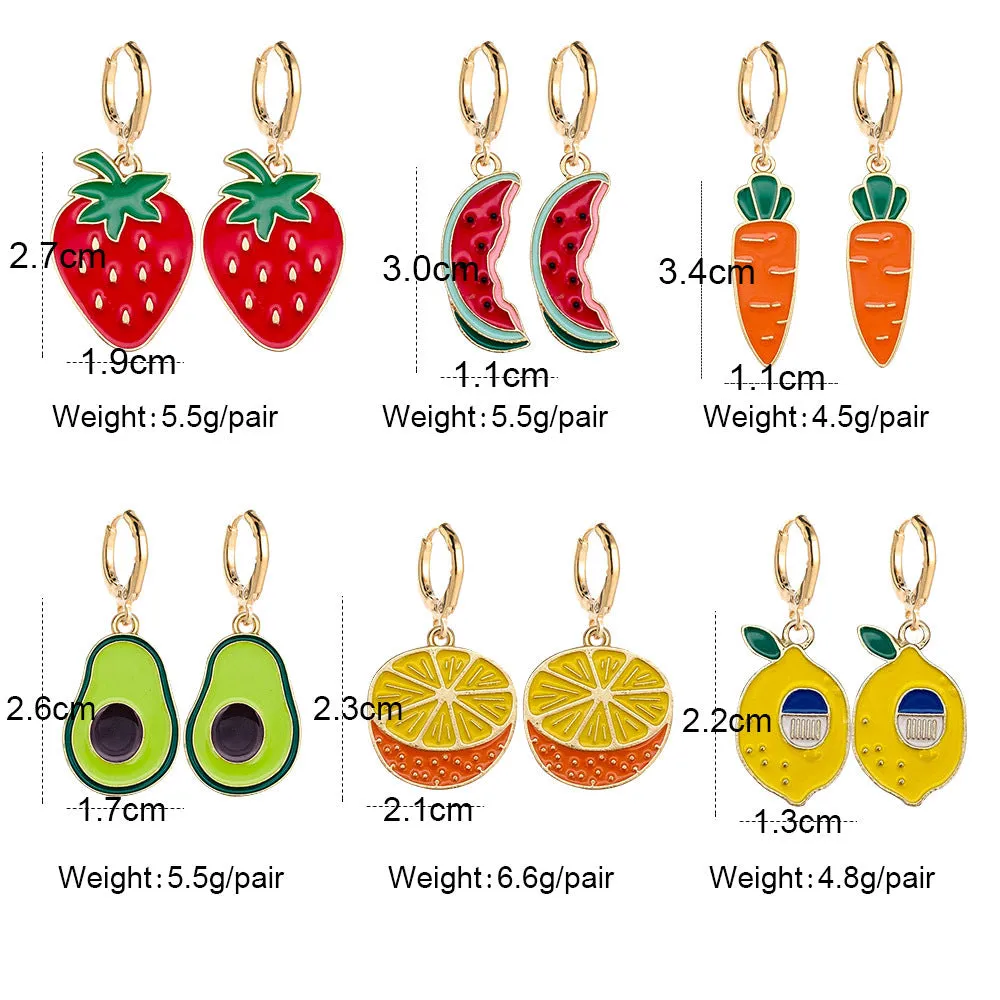 Wholesale Fruit Earrings Lemon Avocado Strawberry Oil Drop Earrings