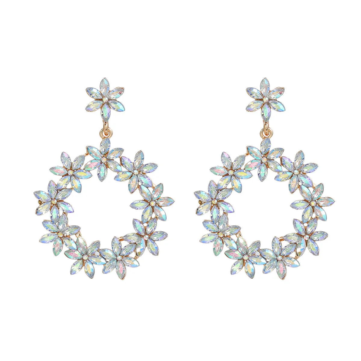 Wholesale Full Color Diamond Flower Round Earrings