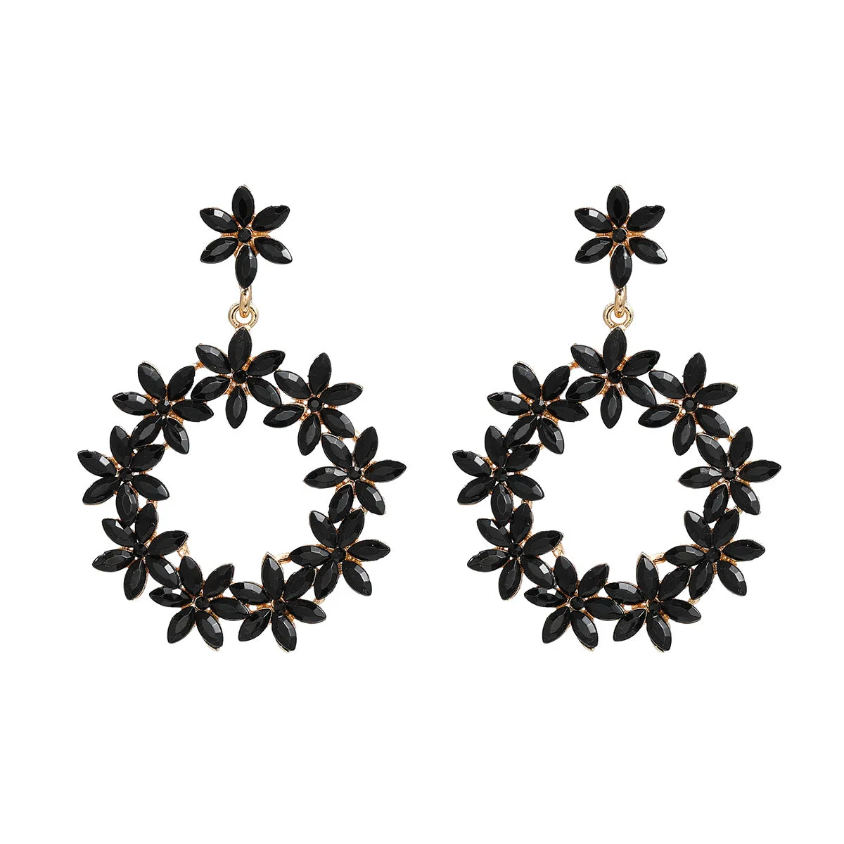 Wholesale Full Color Diamond Flower Round Earrings