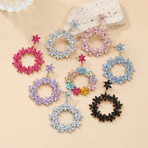 Wholesale Full Color Diamond Flower Round Earrings