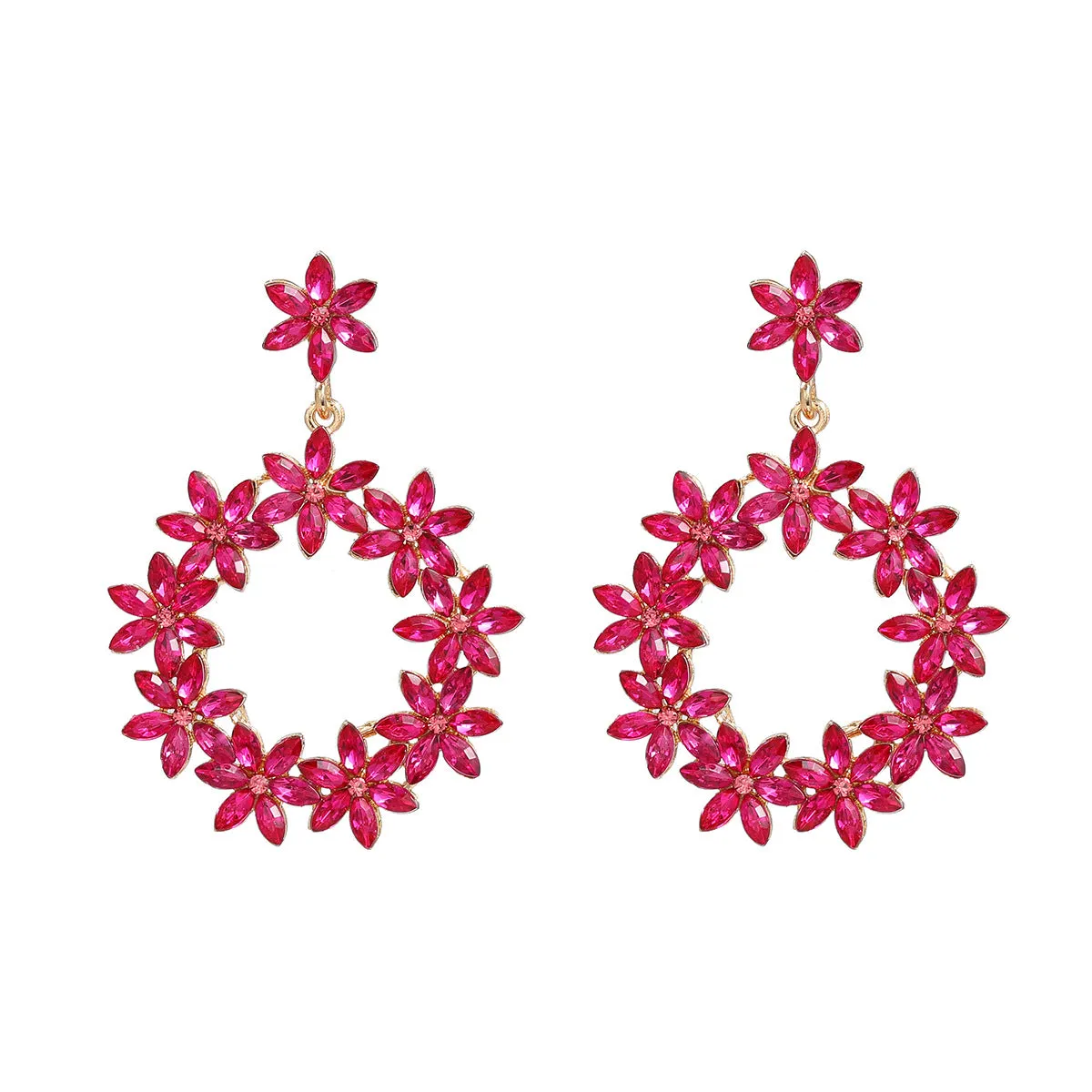 Wholesale Full Color Diamond Flower Round Earrings
