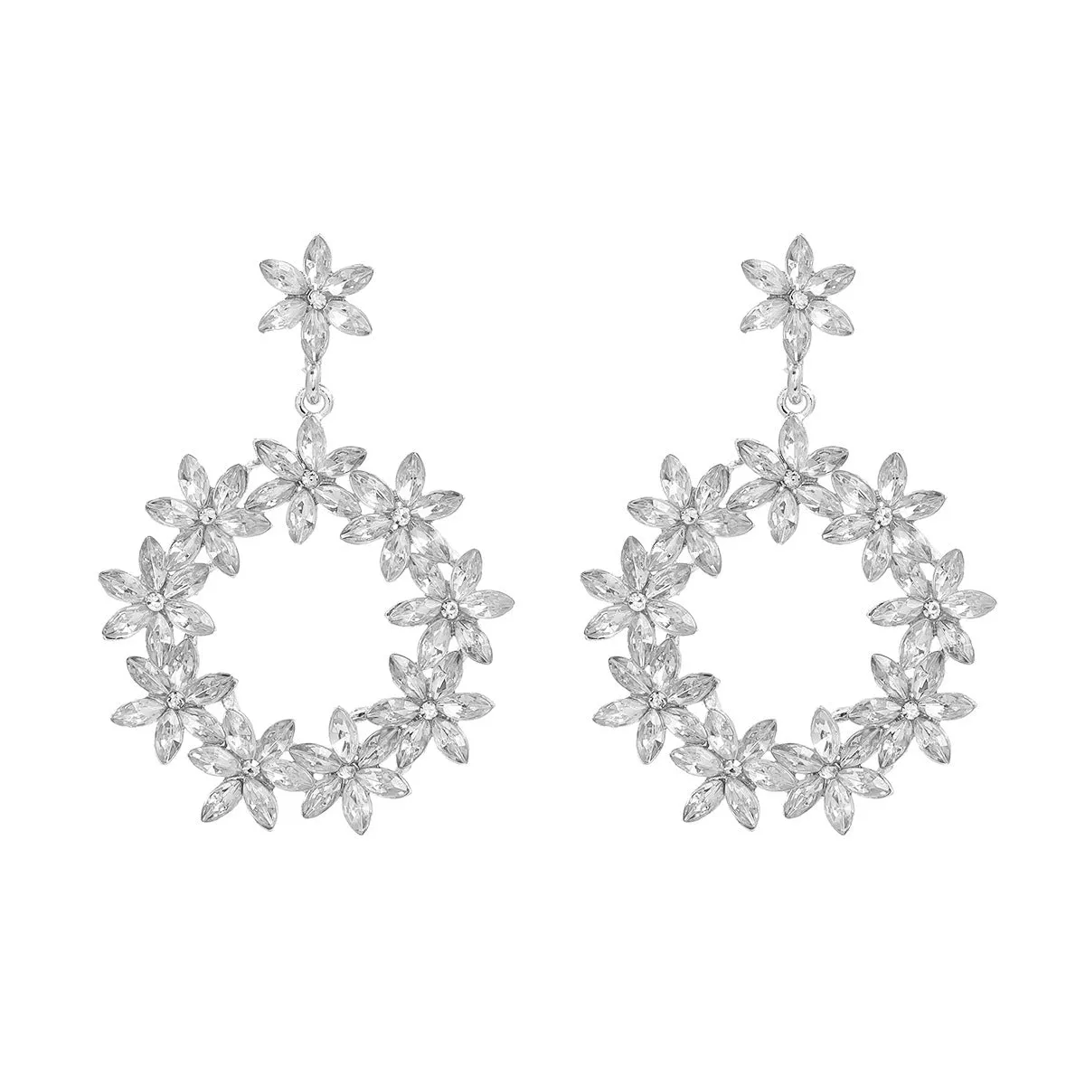 Wholesale Full Color Diamond Flower Round Earrings