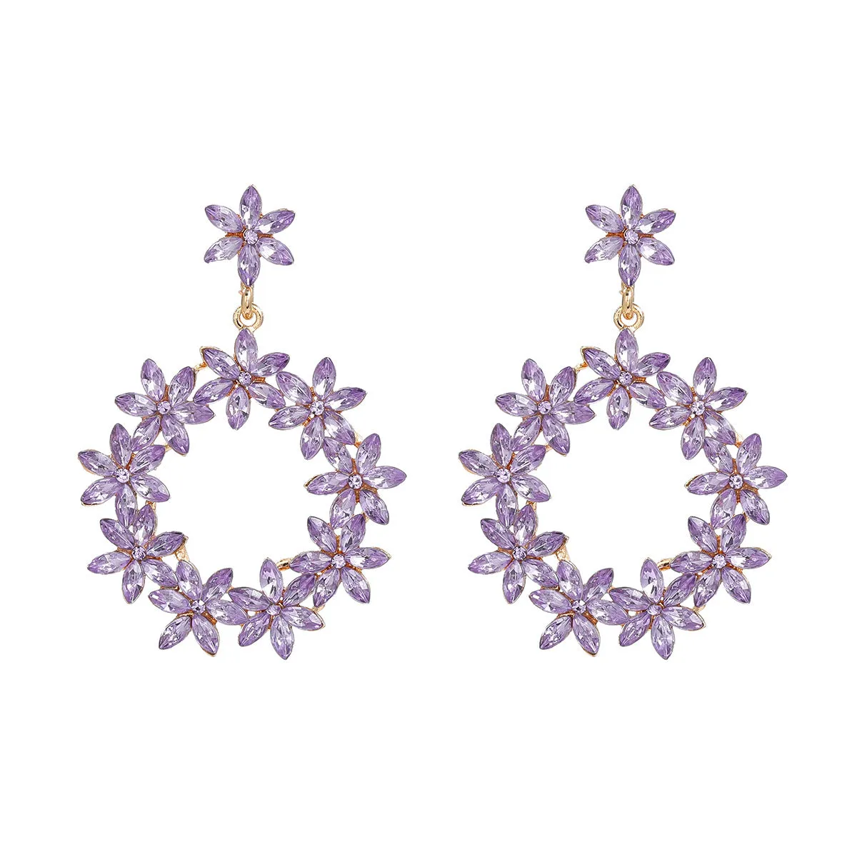 Wholesale Full Color Diamond Flower Round Earrings