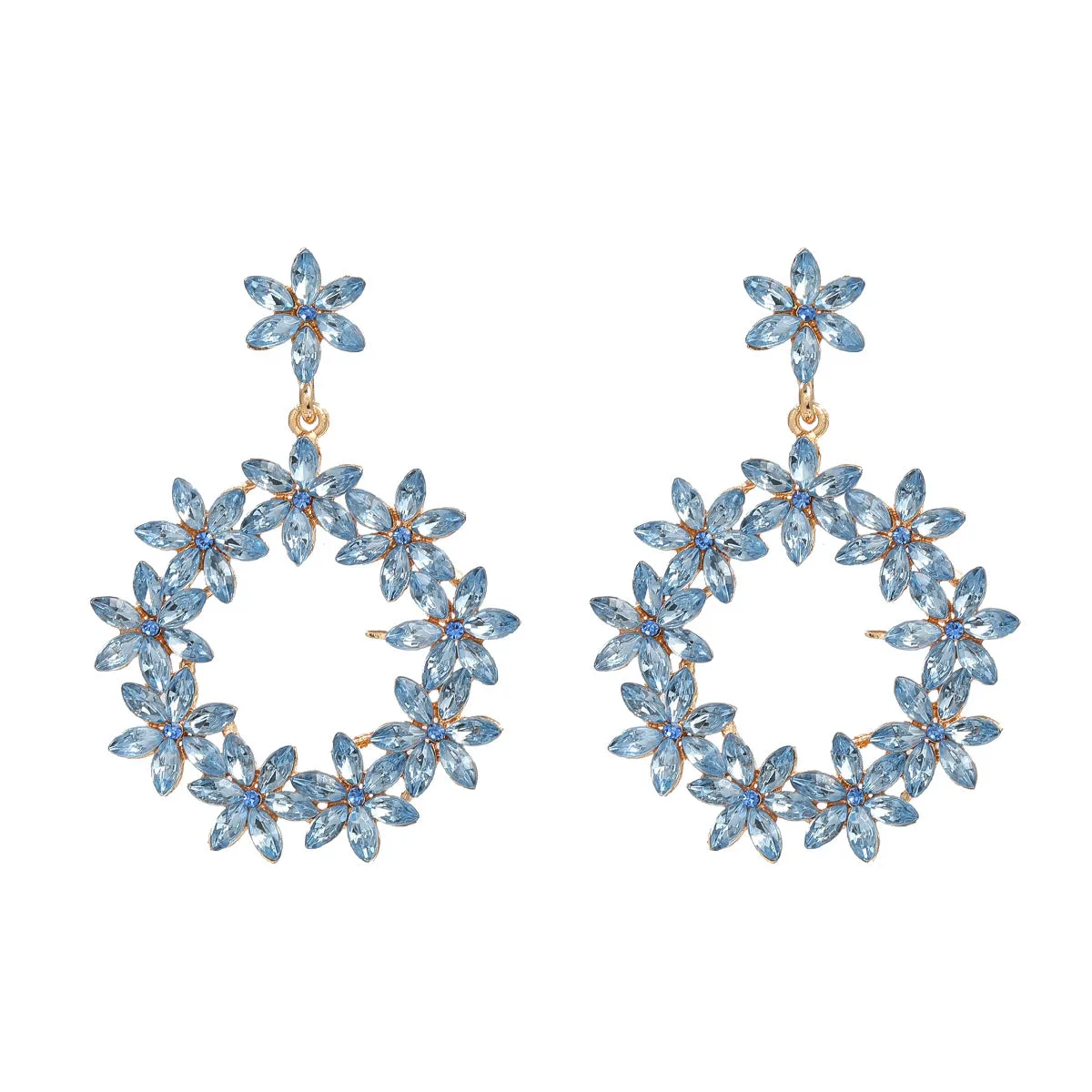Wholesale Full Color Diamond Flower Round Earrings