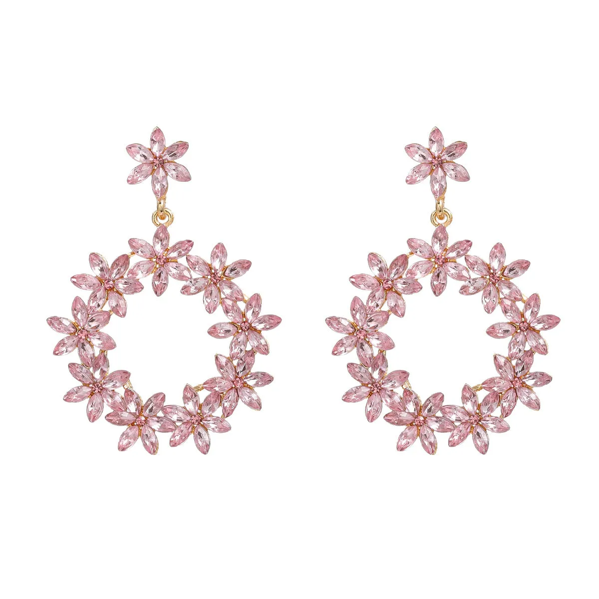 Wholesale Full Color Diamond Flower Round Earrings
