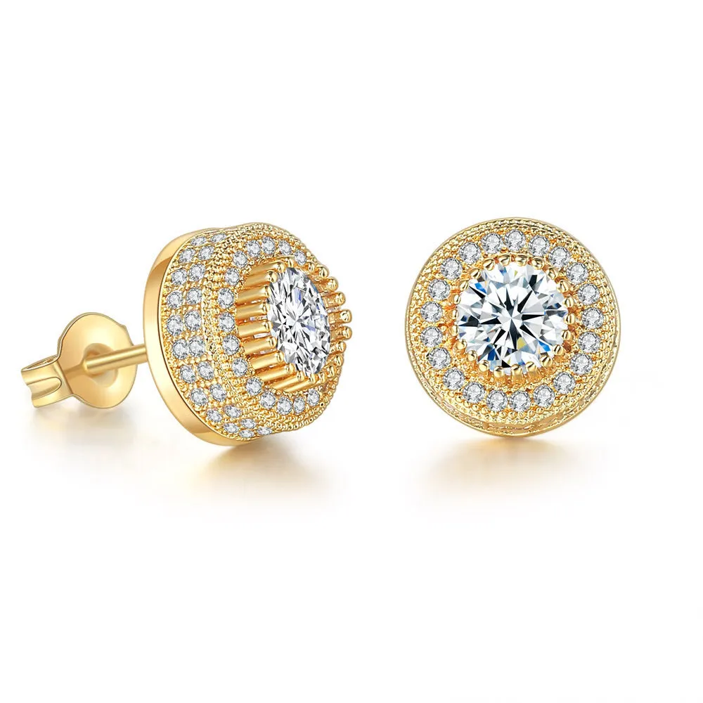 Wholesale Full CZ Micropaved Men's Gold Plated Earrings