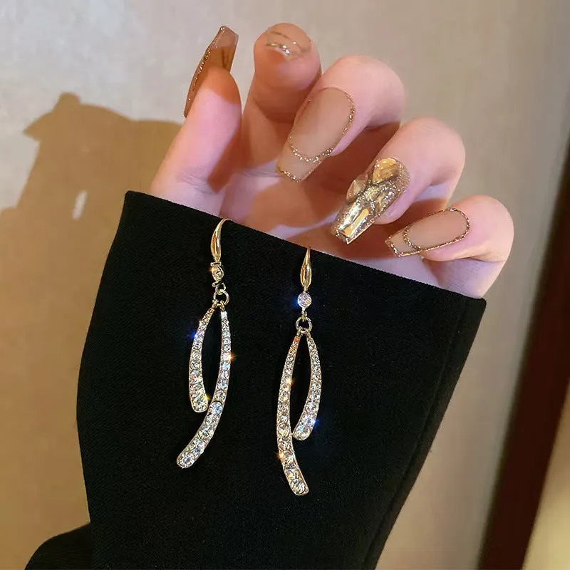 Wholesale Full diamond cross fishtail ear hooks niche design high-end temperament earrings