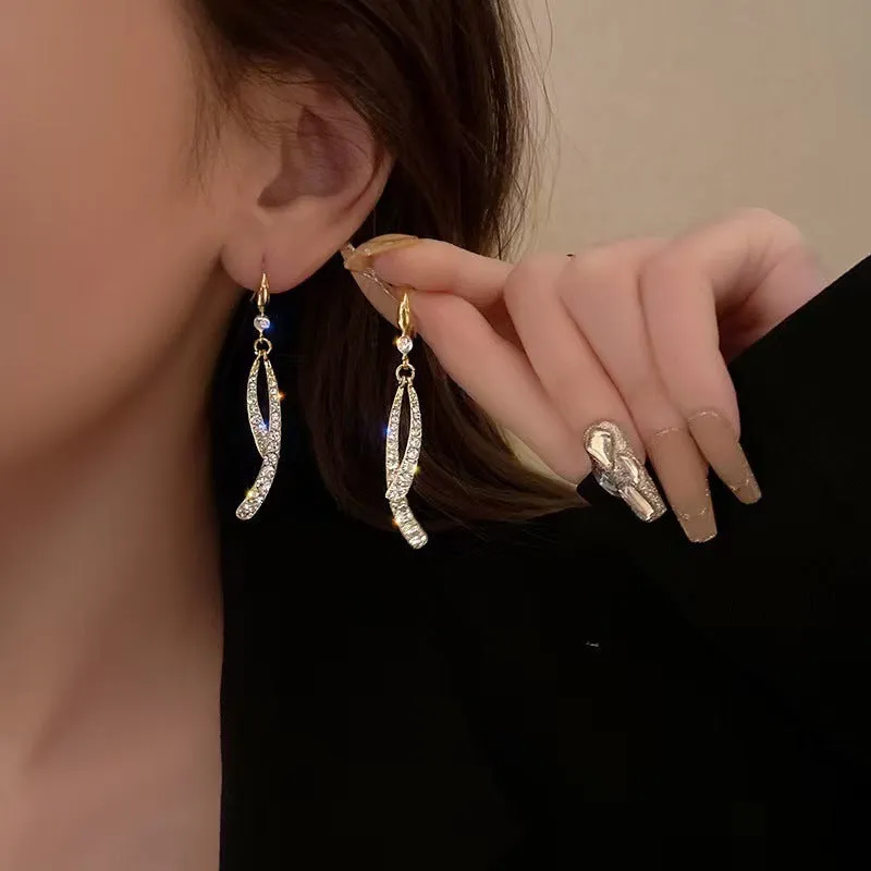 Wholesale Full diamond cross fishtail ear hooks niche design high-end temperament earrings