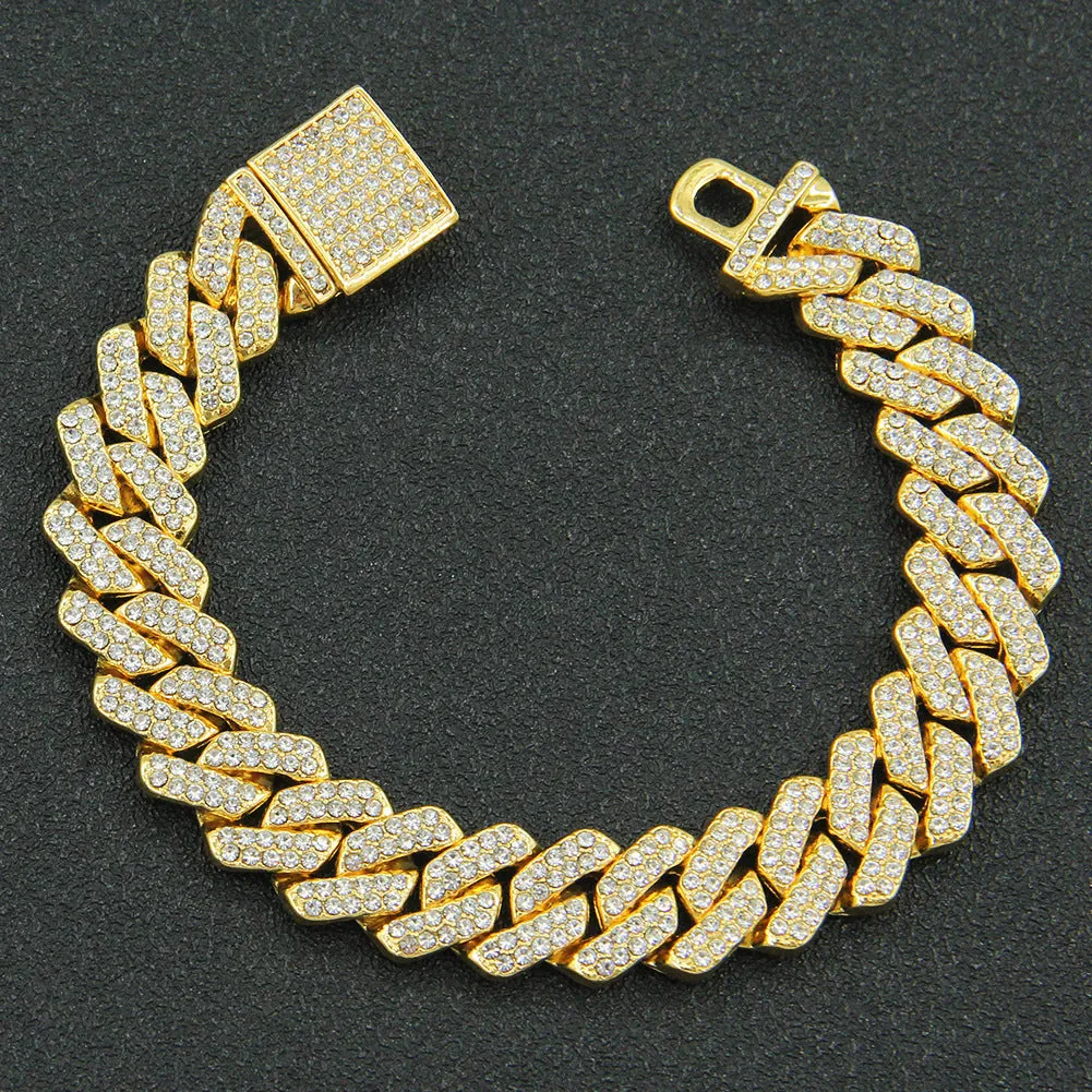 Wholesale Full Diamond Cuban Alloy Bracelet