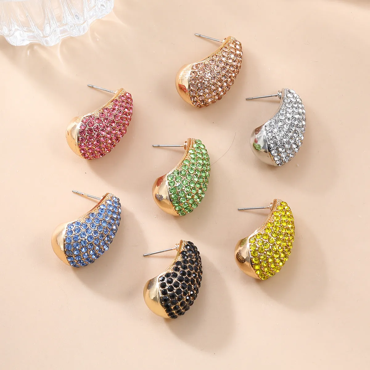 Wholesale Full Diamond Droplet Shaped Alloy Earrings