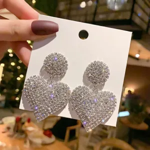 Wholesale Full diamond heart earrings peach heart earrings exaggerated earrings