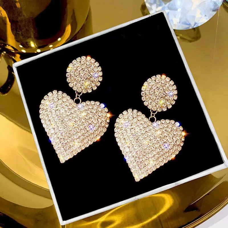 Wholesale Full diamond heart earrings peach heart earrings exaggerated earrings
