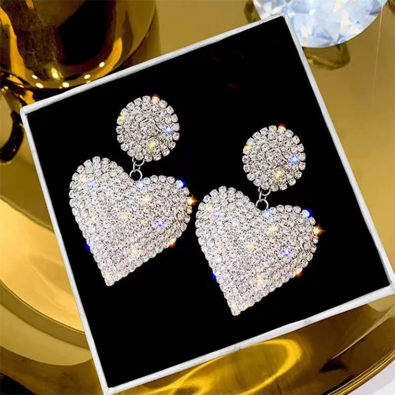 Wholesale Full diamond heart earrings peach heart earrings exaggerated earrings
