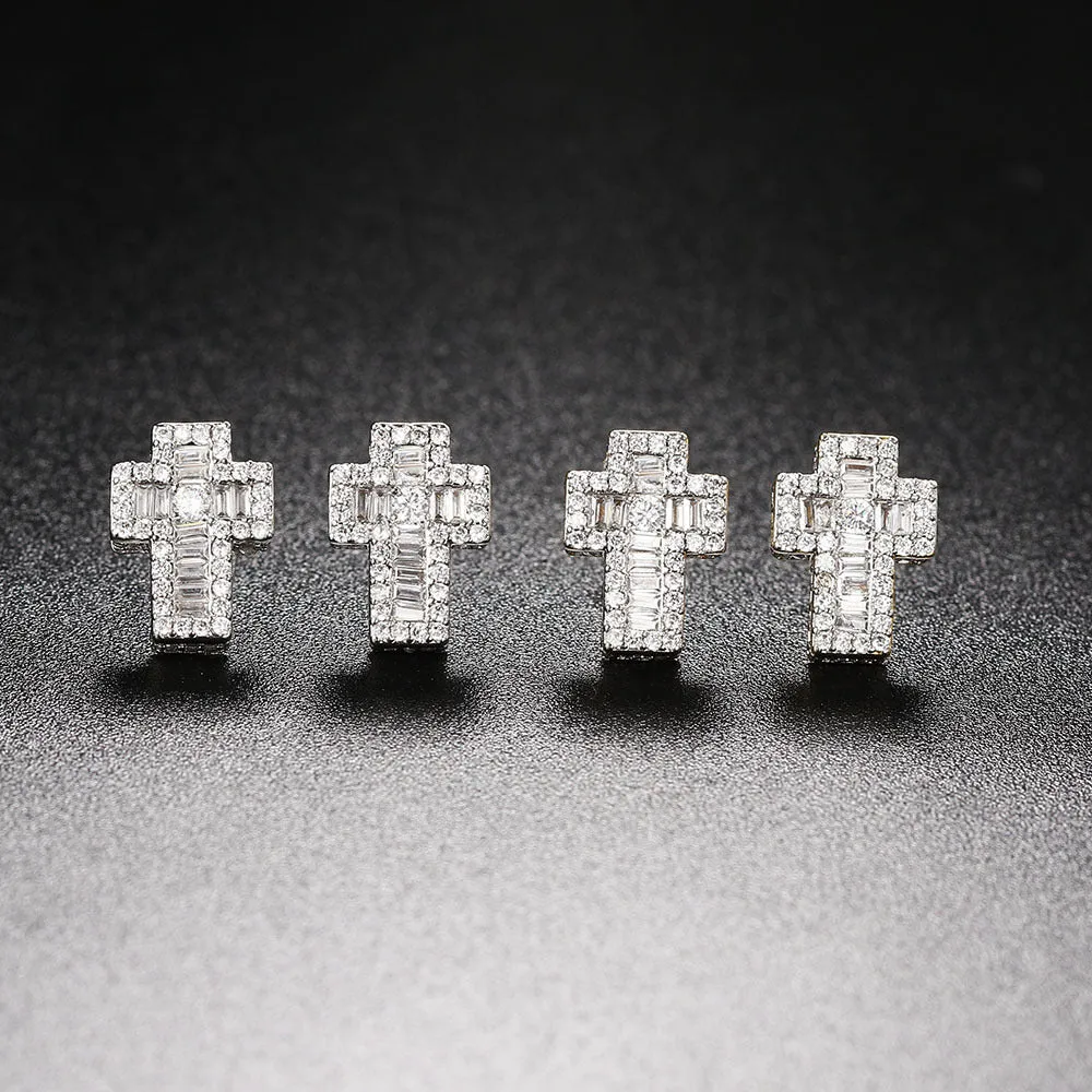 Wholesale Full Diamond Men's Zircon Micropaved Cross Thread Earrings