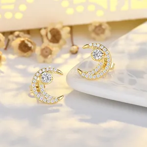 Wholesale Full Diamond Moon Copper Earrings