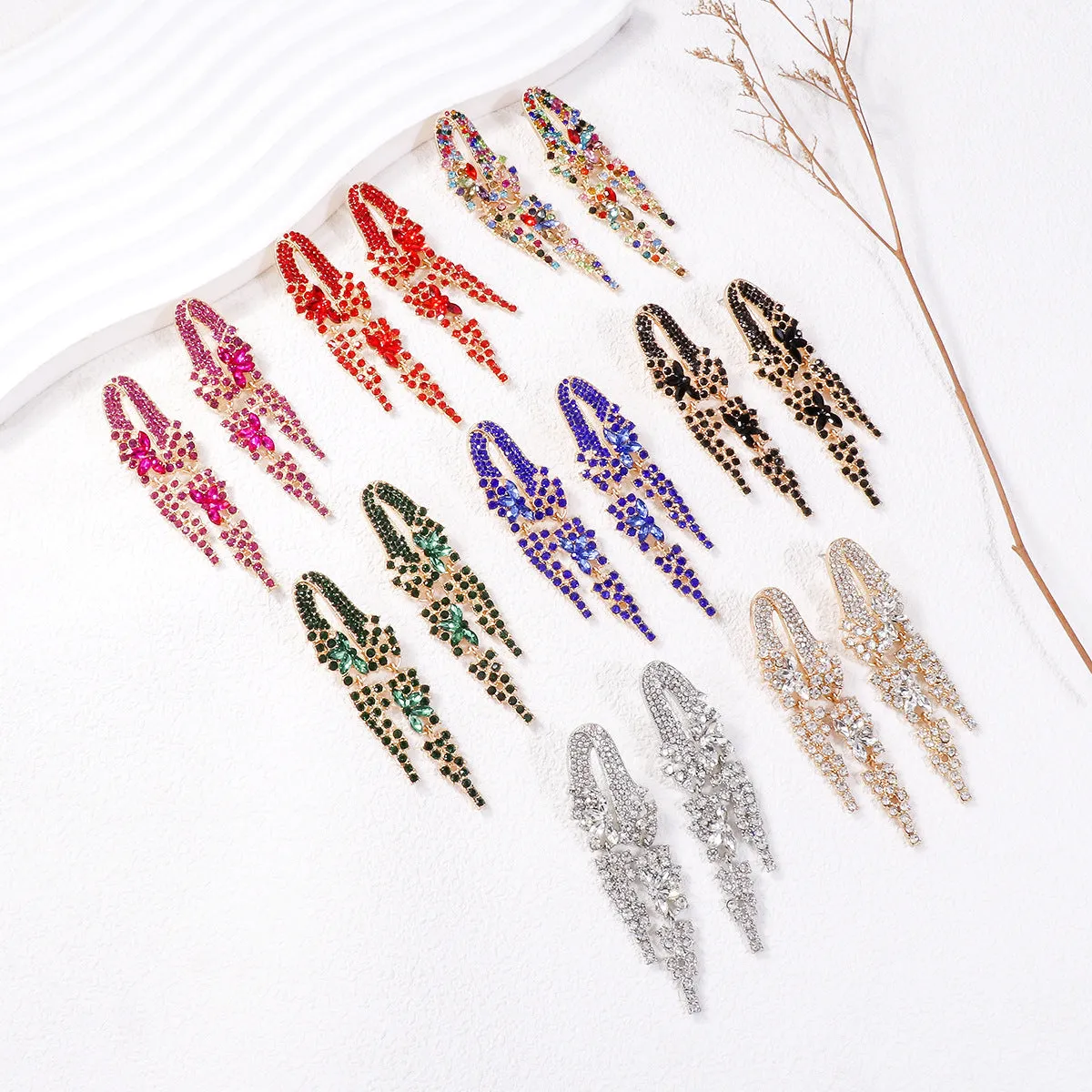 Wholesale Full Diamond Tassel Alloy Earrings