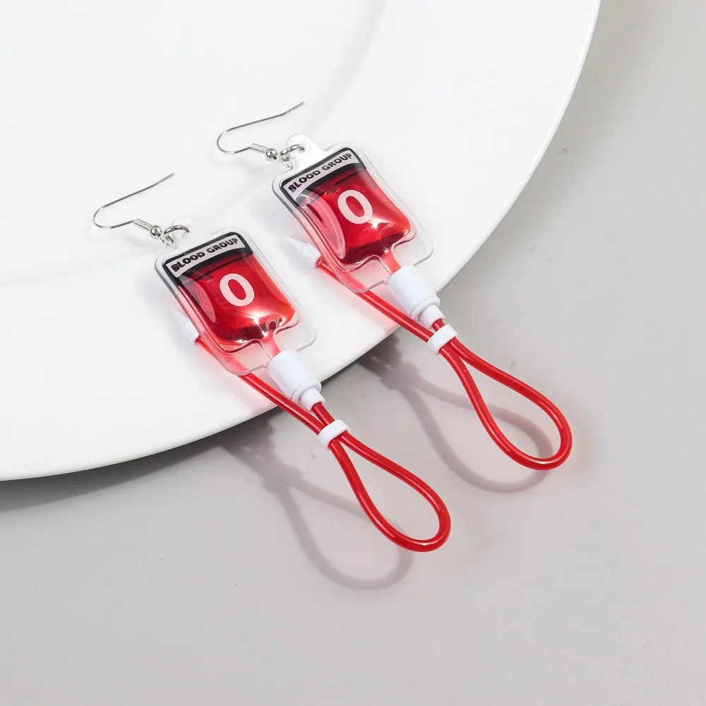 Wholesale Funny Creative Sweet and Cool Style Simulated Plasma Blood Bag Earrings