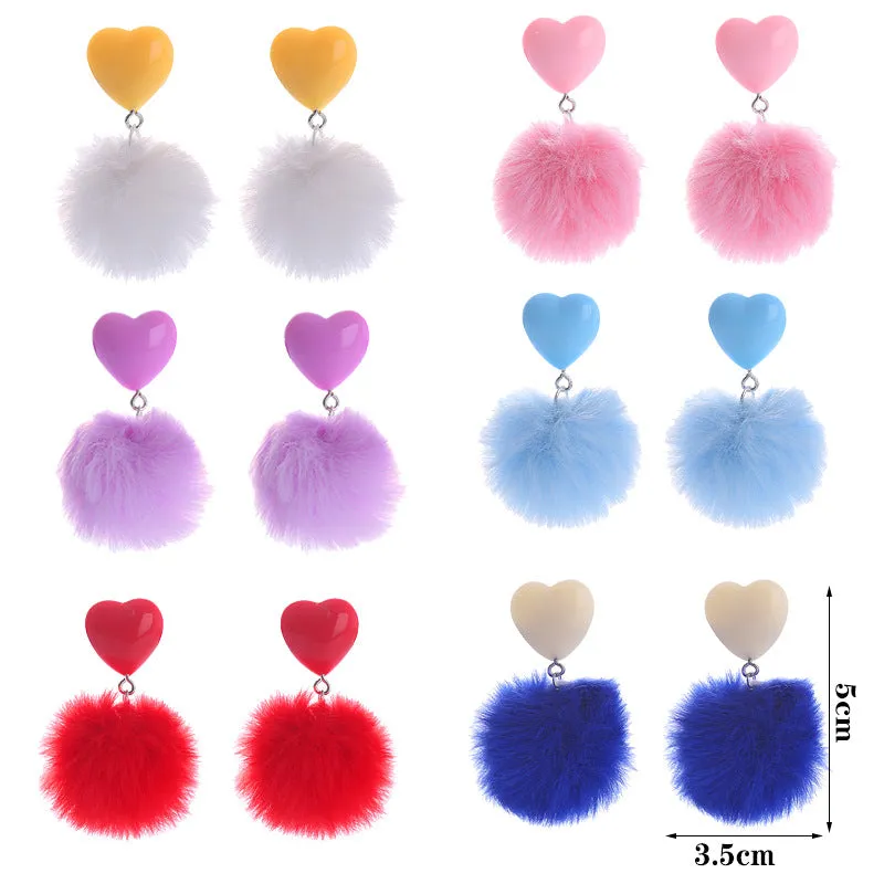 Wholesale Fur Ball Love Resin Earrings