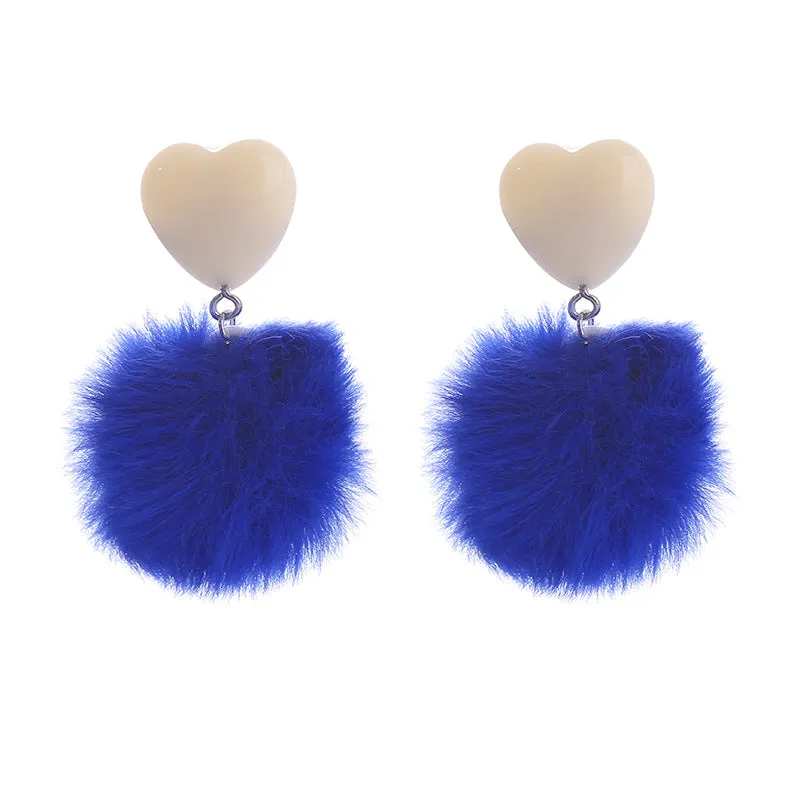 Wholesale Fur Ball Love Resin Earrings