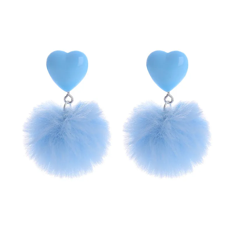 Wholesale Fur Ball Love Resin Earrings