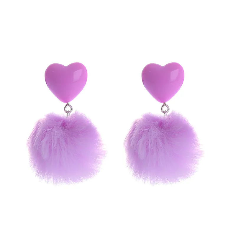 Wholesale Fur Ball Love Resin Earrings