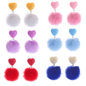 Wholesale Fur Ball Love Resin Earrings