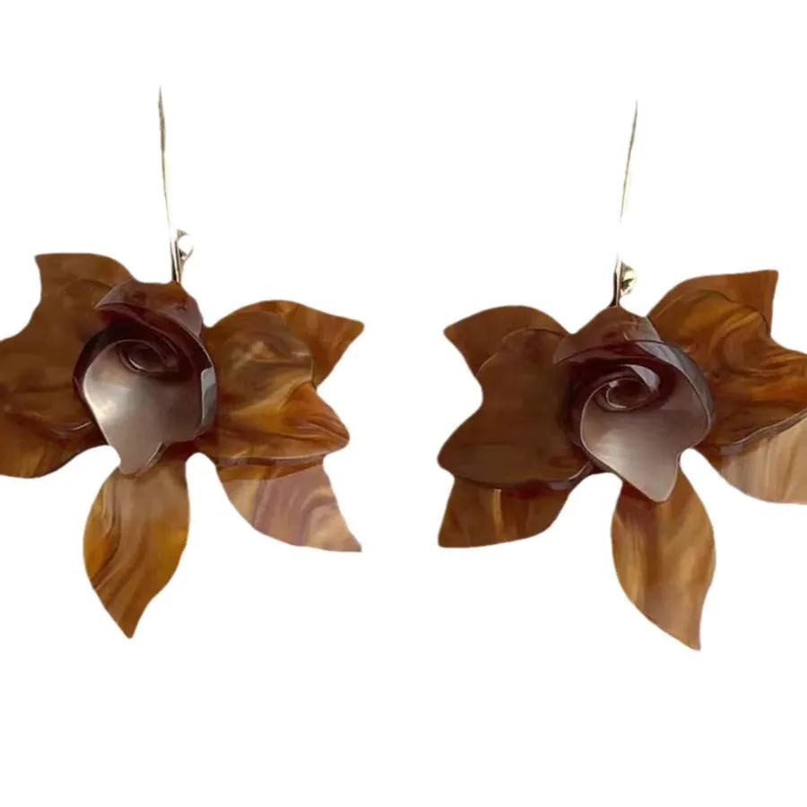 Wholesale Gardenia White Coffee French Retro Flower Earrings