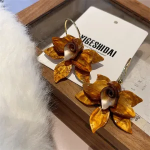 Wholesale Gardenia White Coffee Retro Flower Metal Earrings