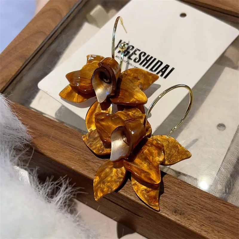 Wholesale Gardenia White Coffee Retro Flower Metal Earrings
