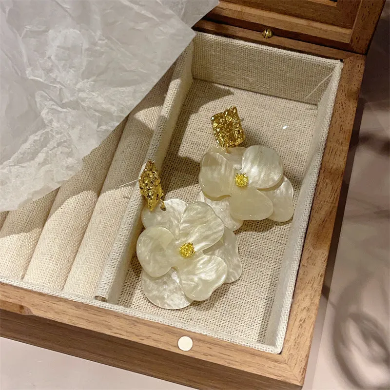 Wholesale Gardenia White Coffee Retro Flower Metal Earrings