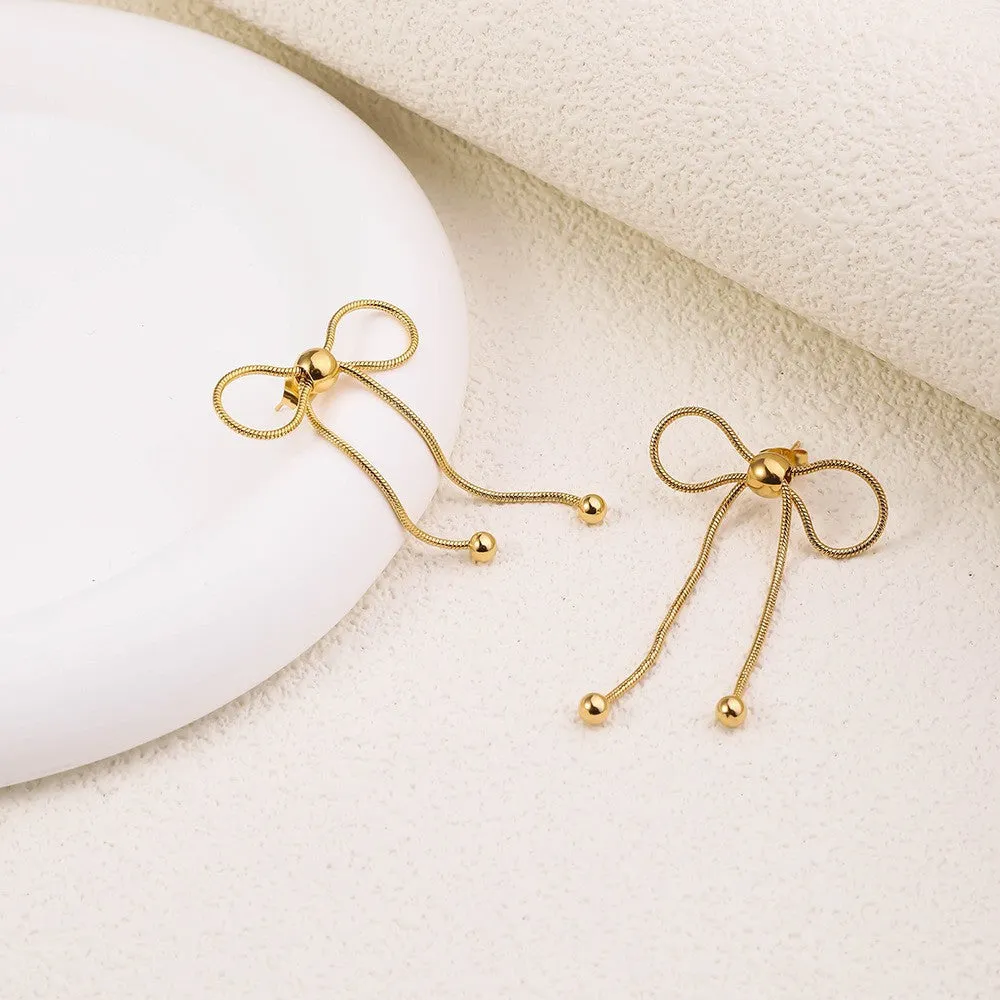 Wholesale Genuine Gold Plated Titanium Steel Heart-shaped Mirror Tassel Stainless Steel Earrings