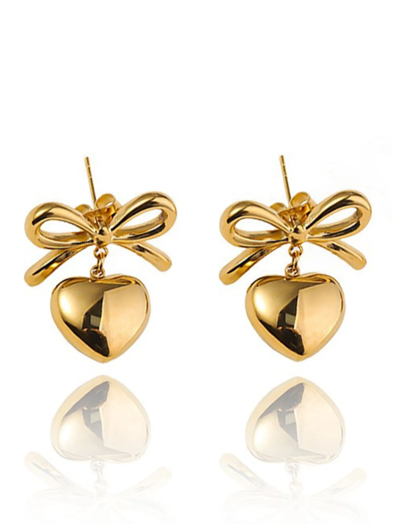 Wholesale Genuine Gold Plated Titanium Steel Heart-shaped Mirror Tassel Stainless Steel Earrings