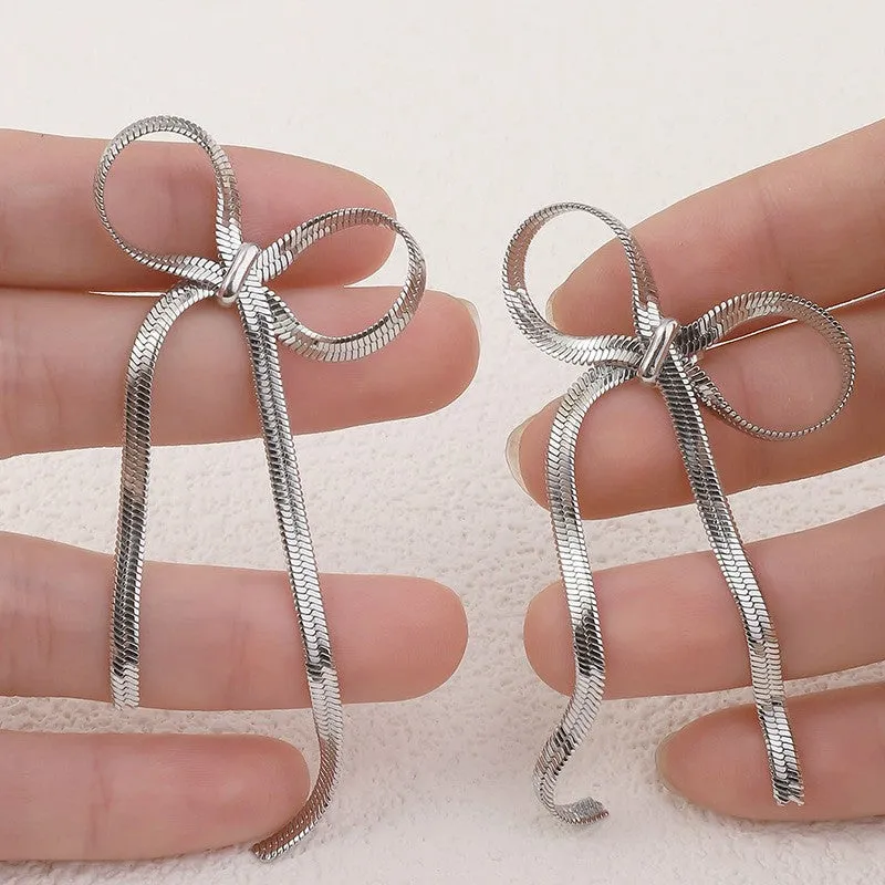 Wholesale Genuine Gold Plated Titanium Steel Heart-shaped Mirror Tassel Stainless Steel Earrings