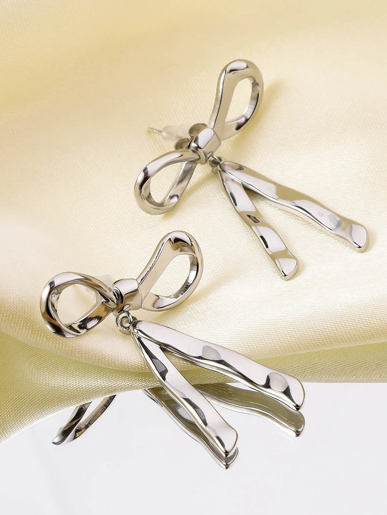 Wholesale Genuine Gold Plated Titanium Steel Heart-shaped Mirror Tassel Stainless Steel Earrings