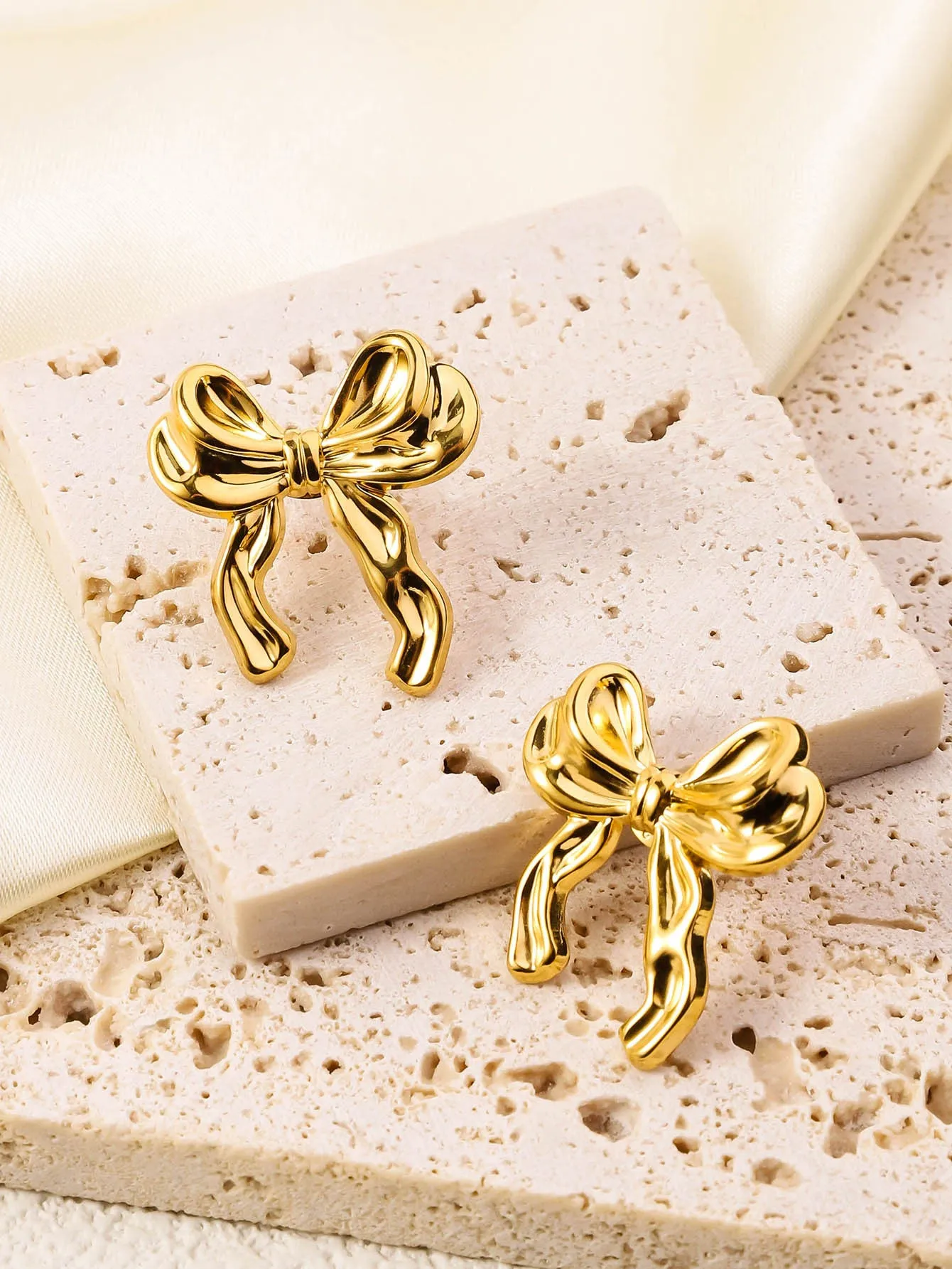 Wholesale Genuine Gold Plated Titanium Steel Heart-shaped Mirror Tassel Stainless Steel Earrings