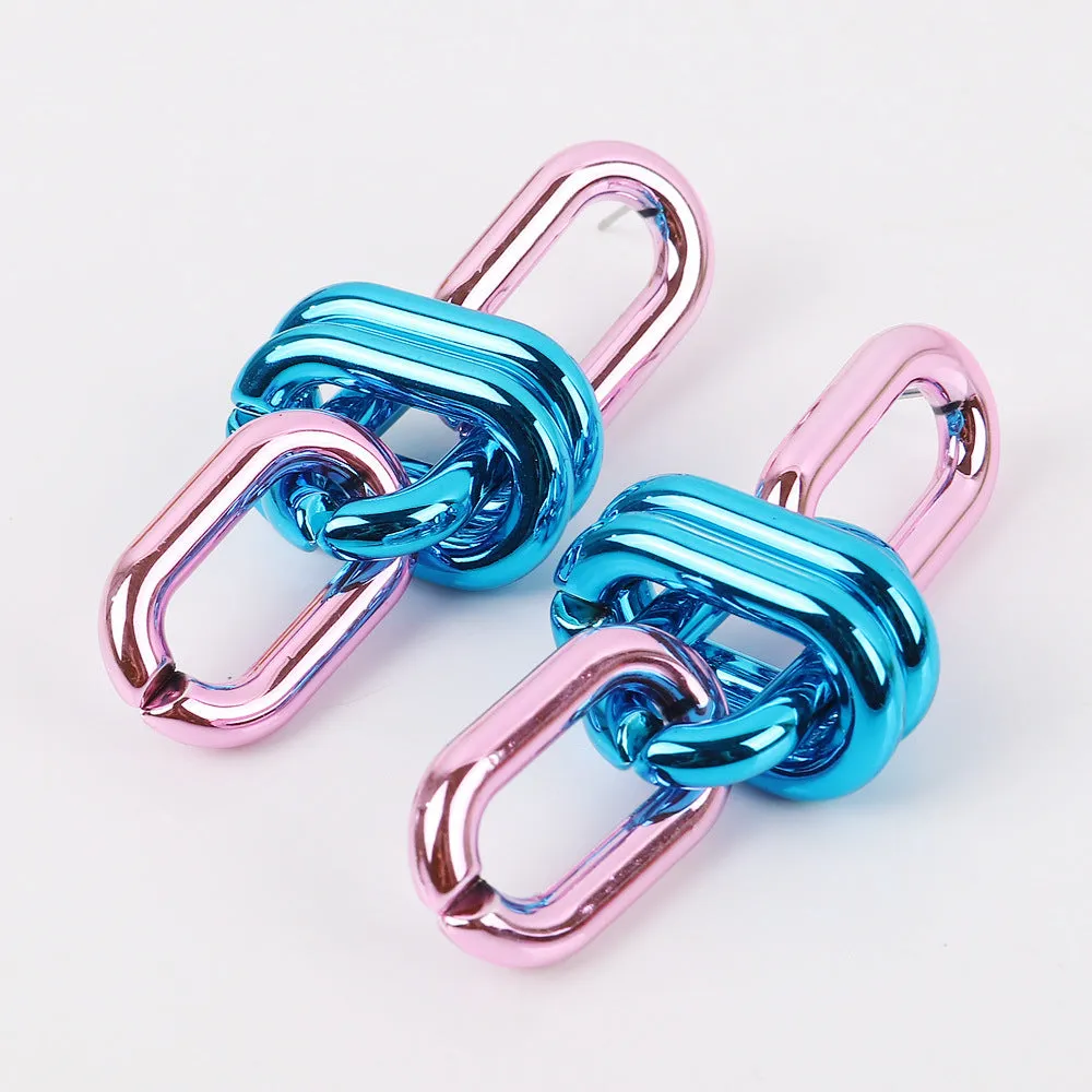Wholesale Geometric Chain UV Electroplating Color Gas Earrings