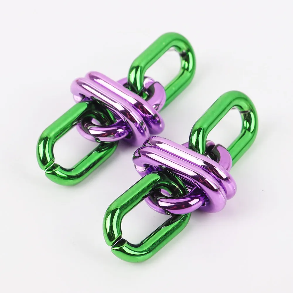 Wholesale Geometric Chain UV Electroplating Color Gas Earrings