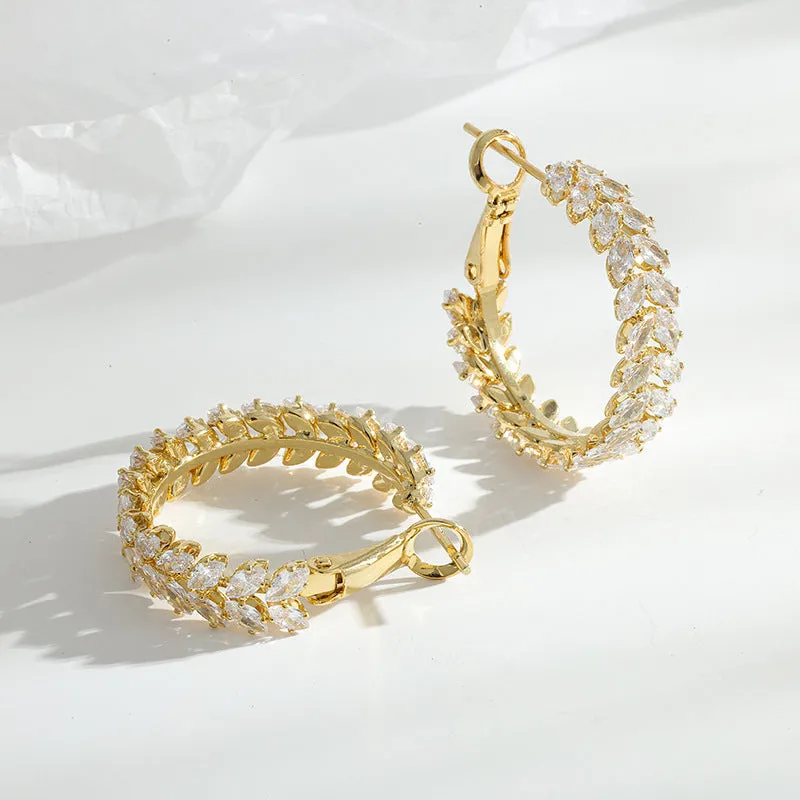 Wholesale Geometric Circle Wheat Ear Zircon Earrings