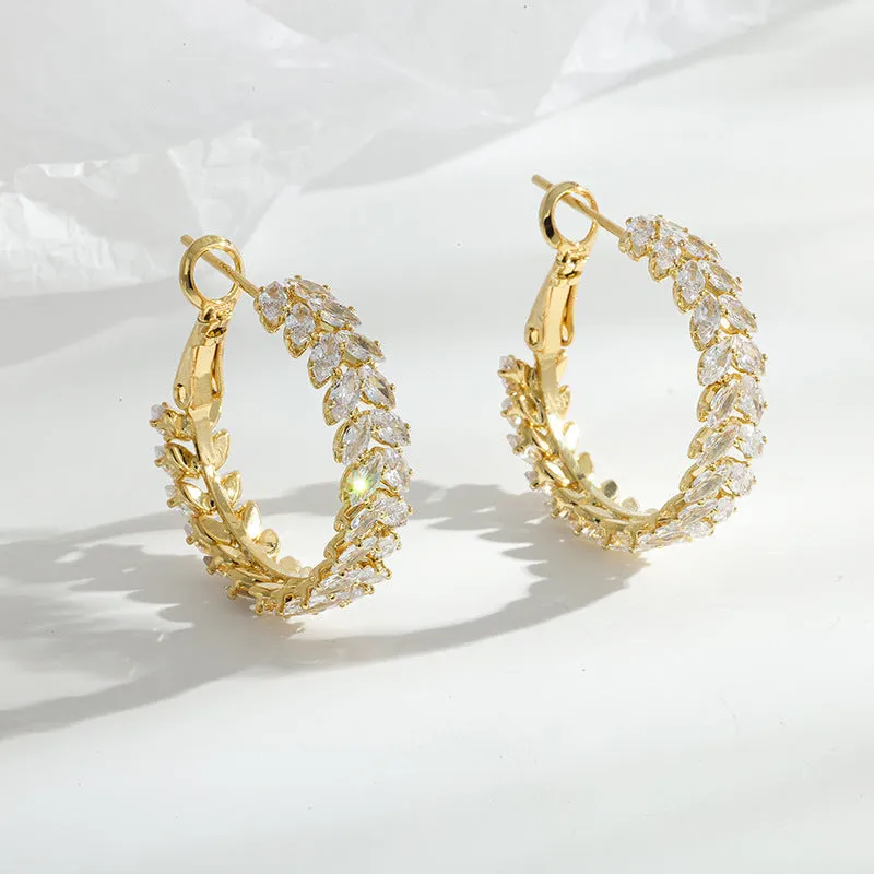 Wholesale Geometric Circle Wheat Ear Zircon Earrings