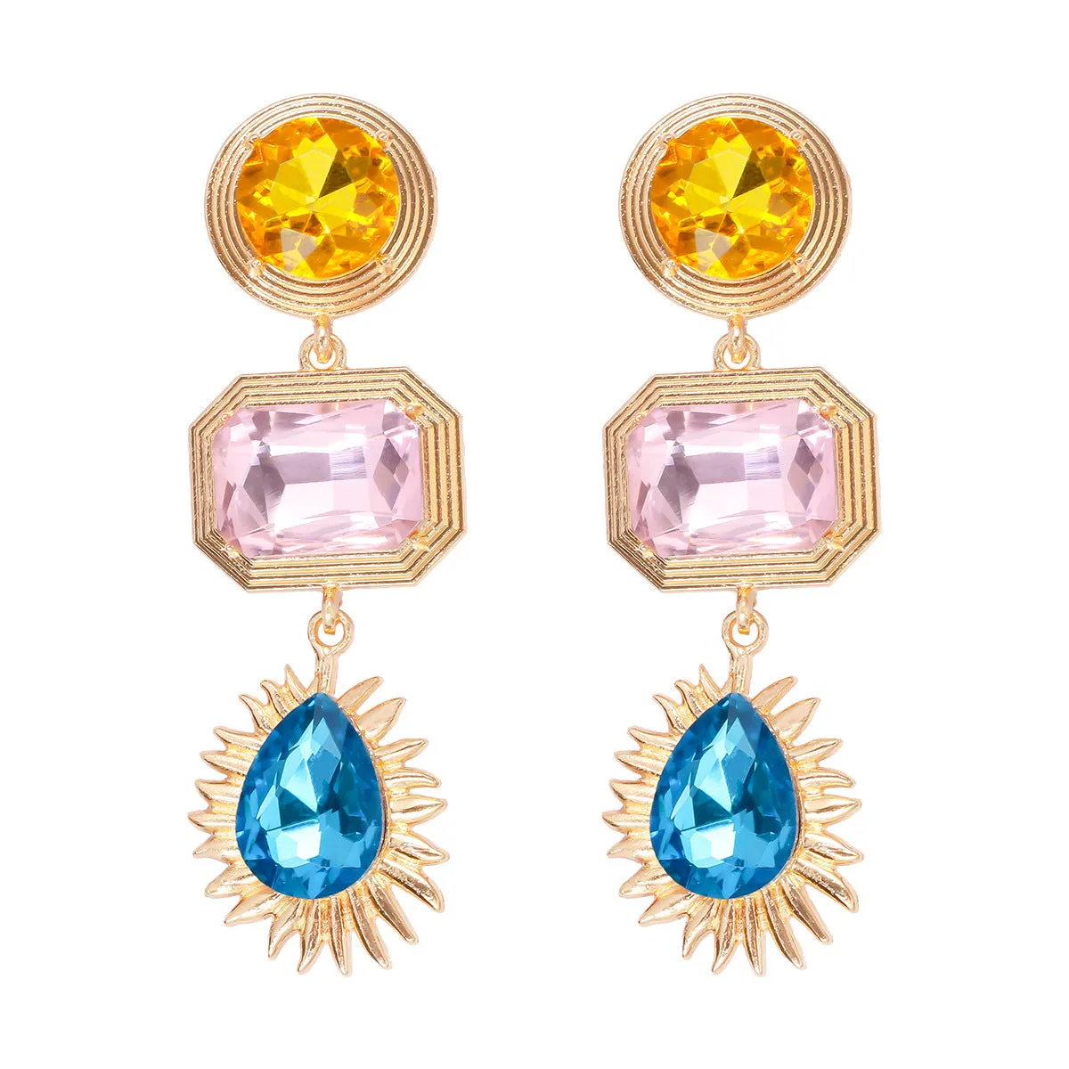 Wholesale Geometric Circular Square Water Droplet Sunflower Alloy Earrings