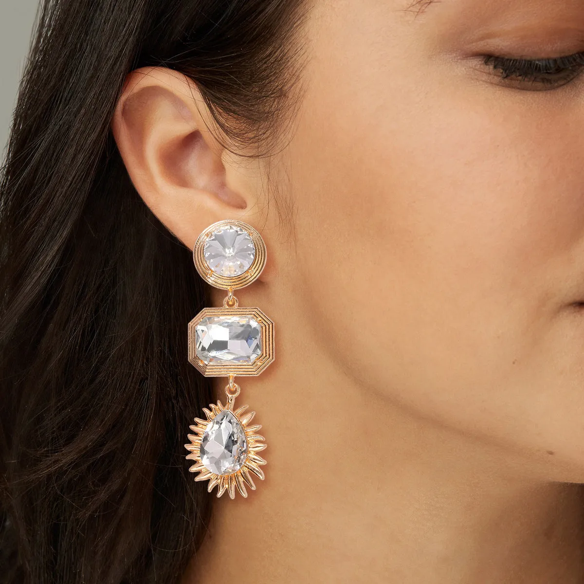 Wholesale Geometric Circular Square Water Droplet Sunflower Alloy Earrings