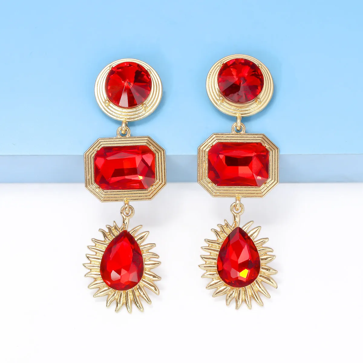 Wholesale Geometric Circular Square Water Droplet Sunflower Alloy Earrings