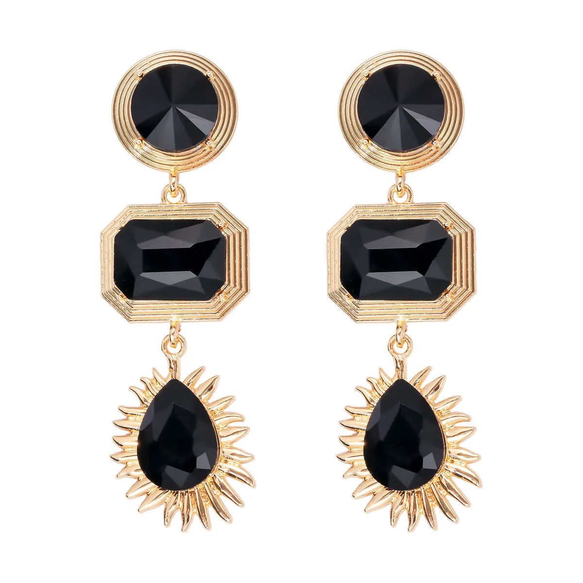 Wholesale Geometric Circular Square Water Droplet Sunflower Alloy Earrings