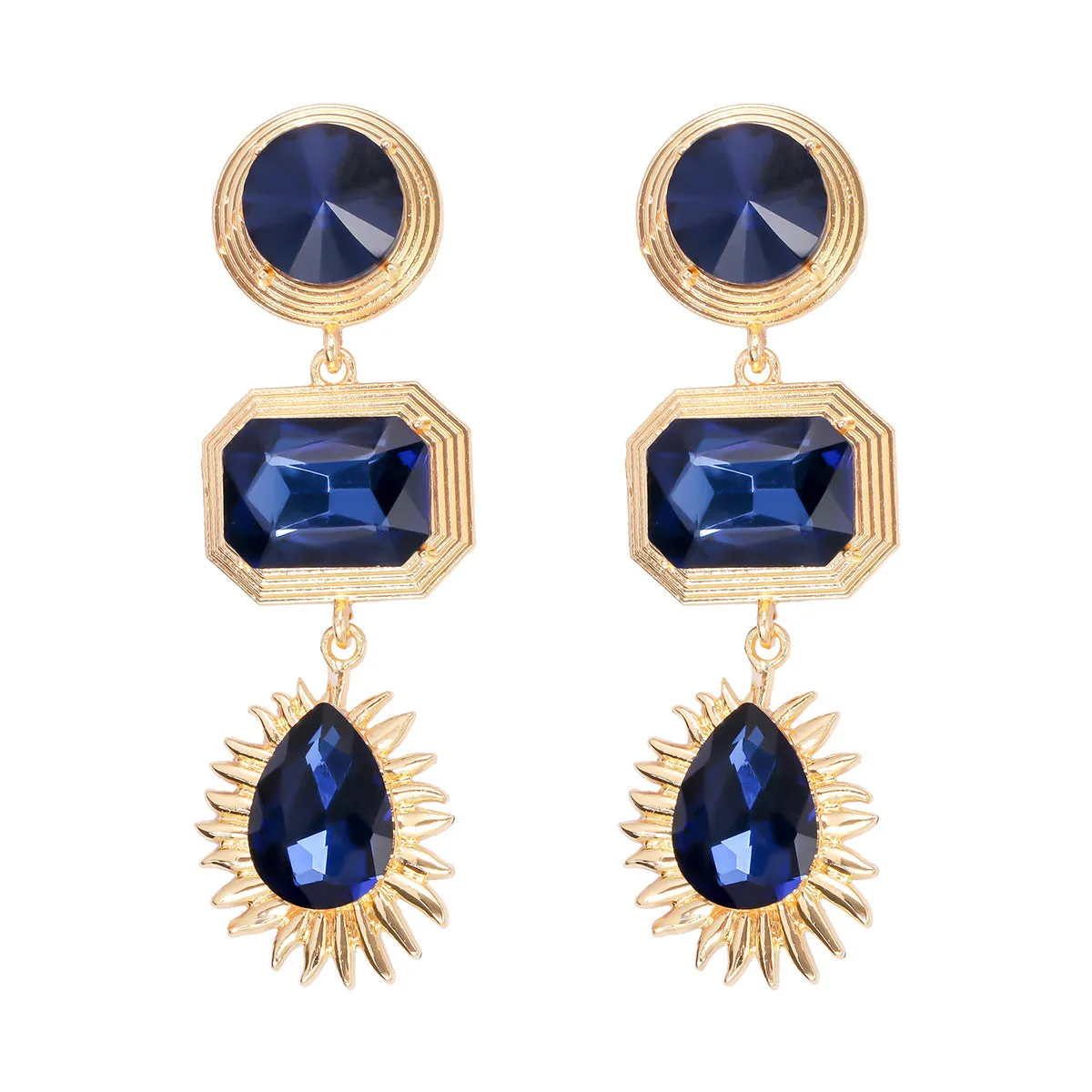 Wholesale Geometric Circular Square Water Droplet Sunflower Alloy Earrings