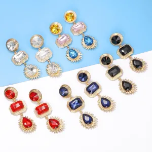 Wholesale Geometric Circular Square Water Droplet Sunflower Alloy Earrings