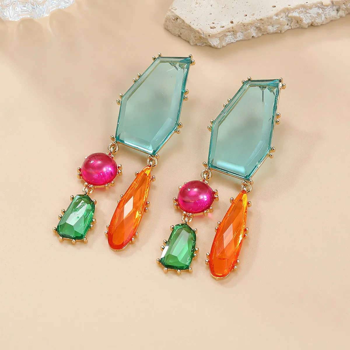Wholesale Geometric Color Diamond Alloy Earrings