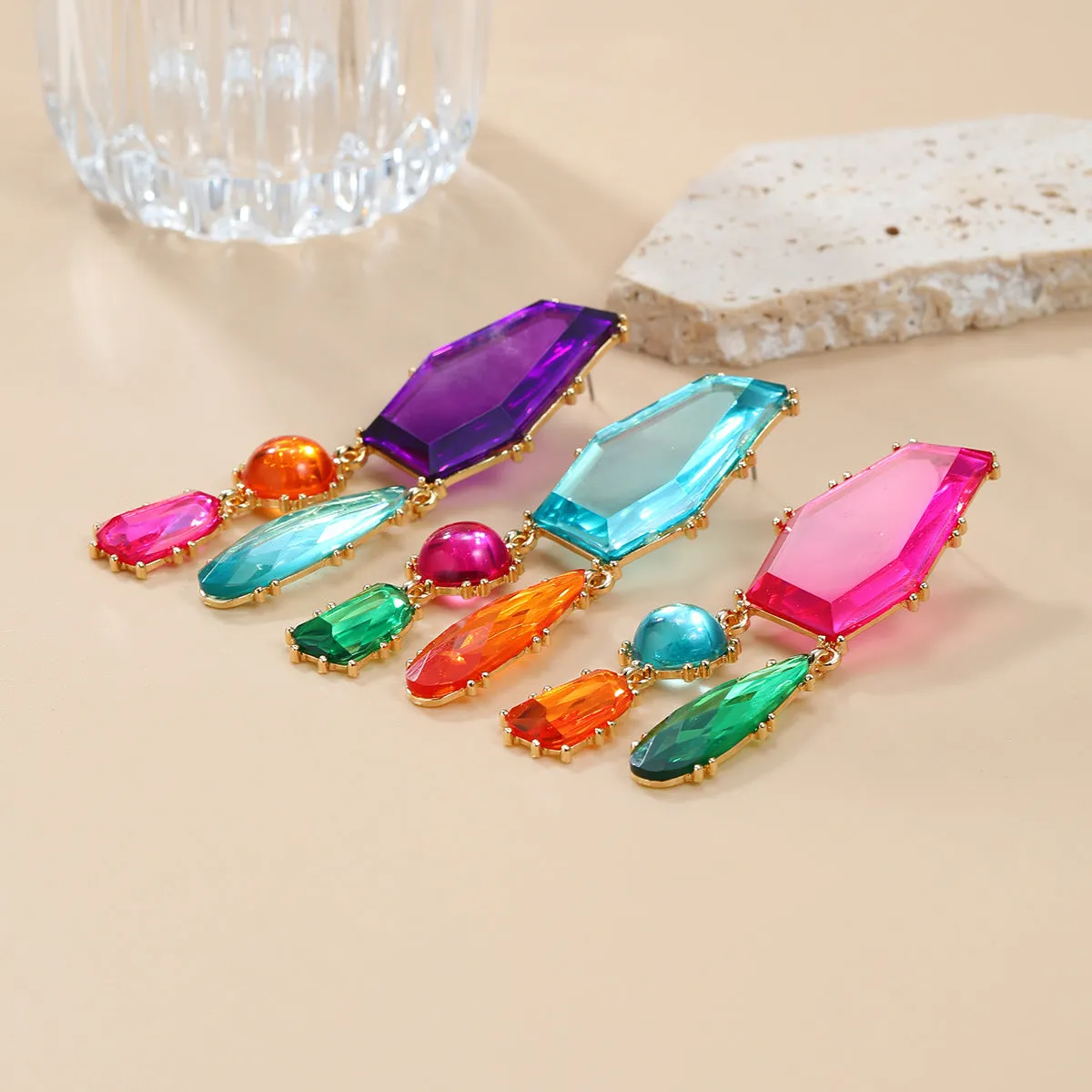 Wholesale Geometric Color Diamond Alloy Earrings