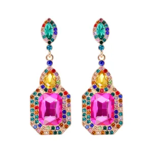 Wholesale Geometric Colored Diamond Inlaid Vintage Earrings