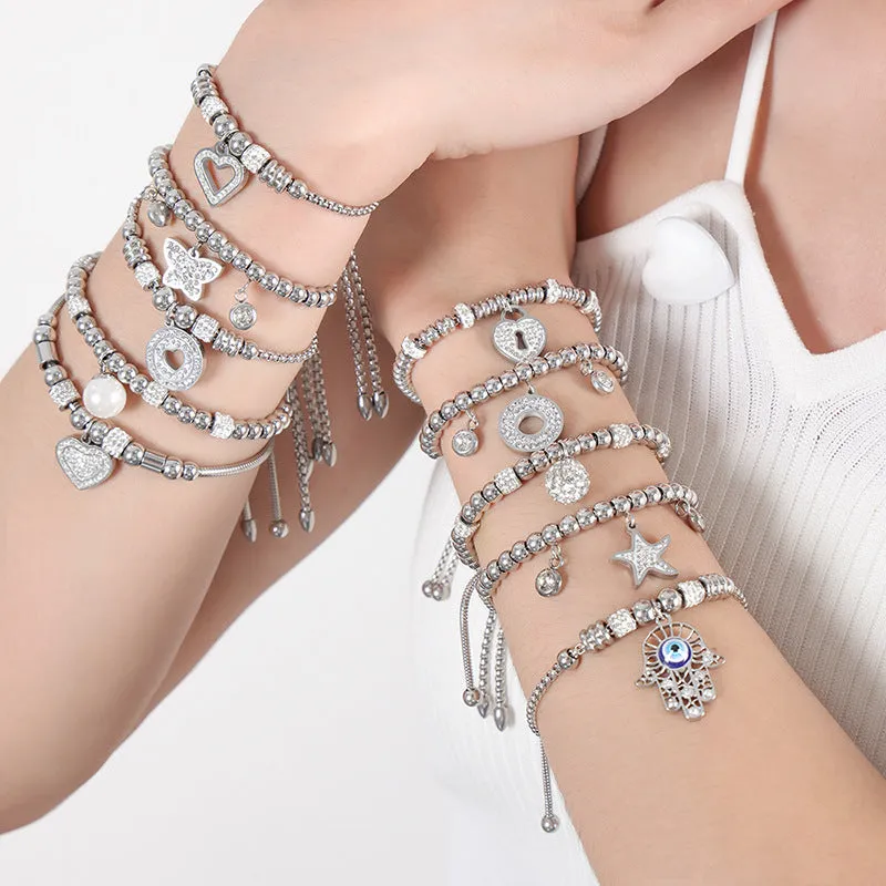 Wholesale Geometric Diamond Inlaid Titanium Steel Bracelet